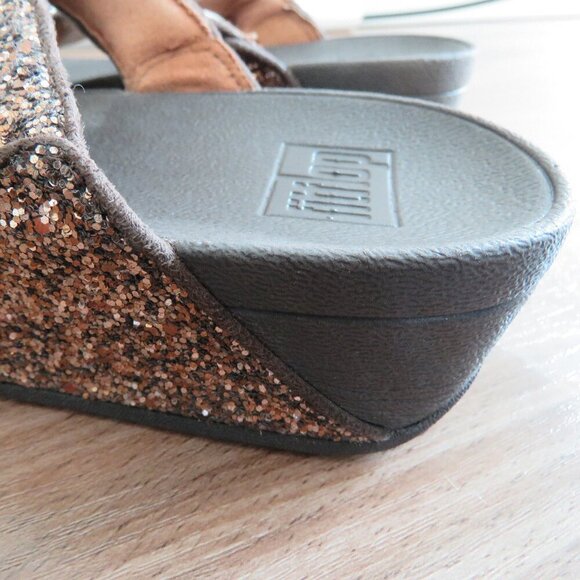 FITFLOP Lulu Chocolate Metallic Glitter Flip Flop Thong Sandals - Size US 7 - Picture 7 of 16